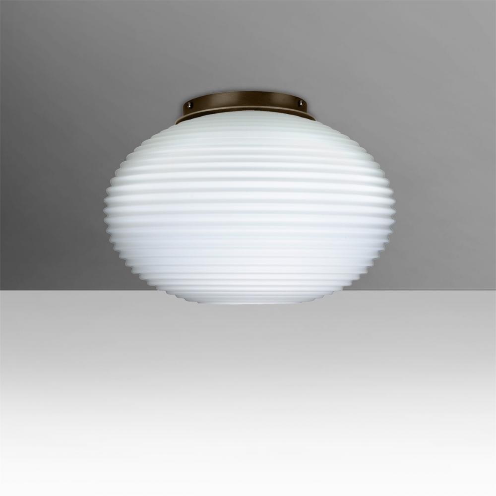 Besa, Pape 10 Ceiling, Opal Ribbed, Bronze Finish, 1x100W E26 Base