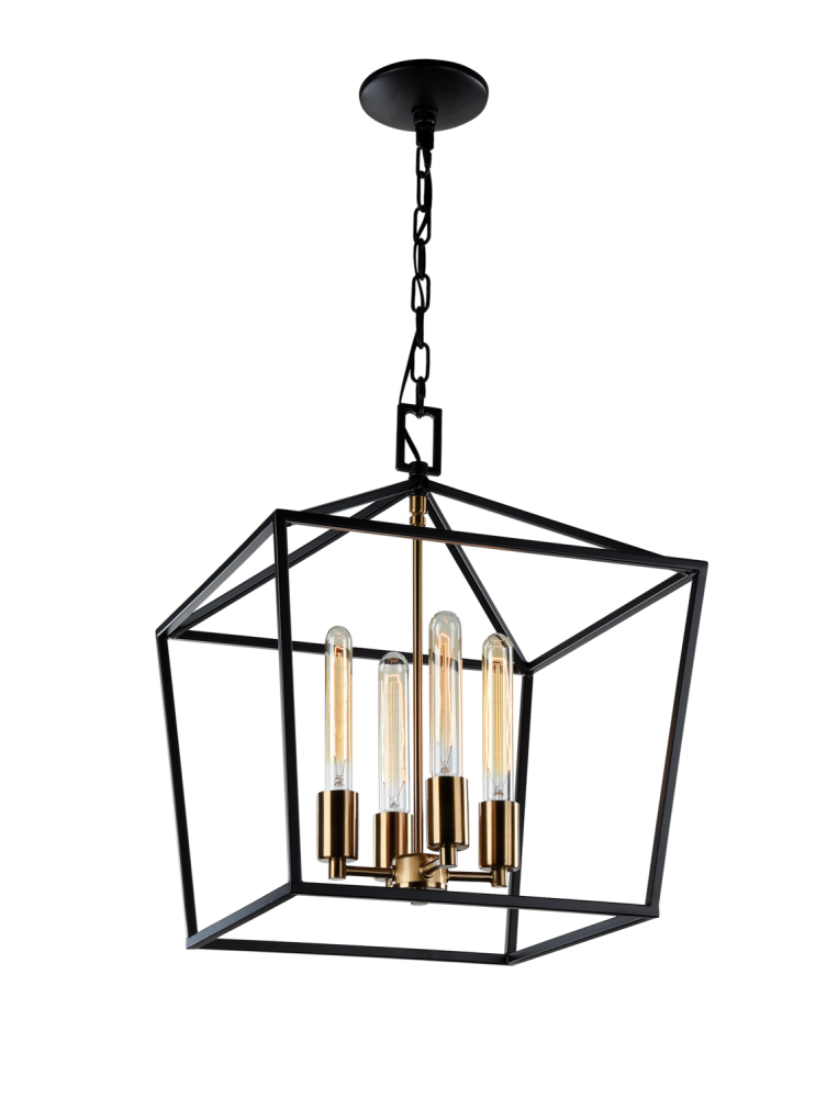 Scatola Rusty Black and Aged Gold Brass Accents Chandelier