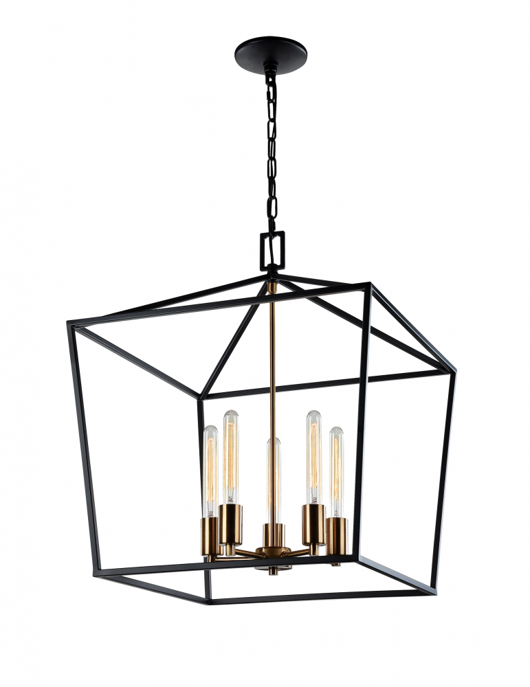 Scatola Rusty Black and Aged Gold Brass Accents Chandelier